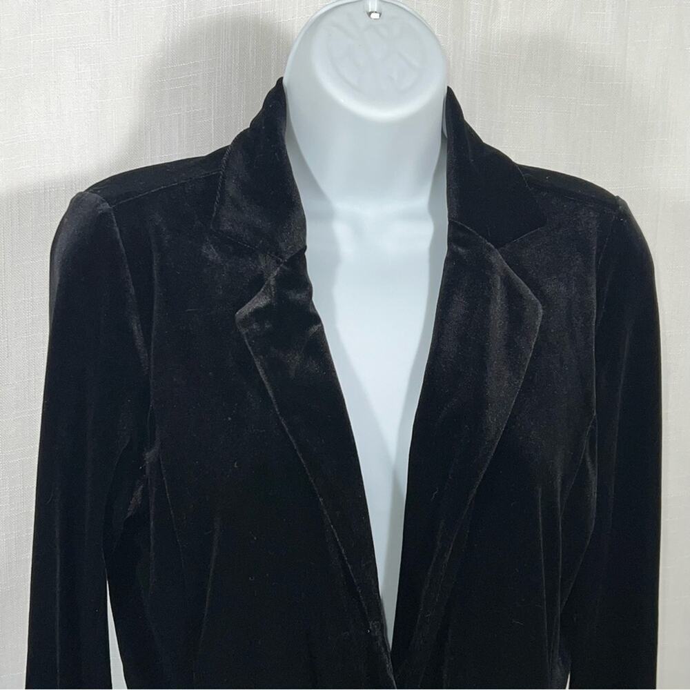 Tahari Black Velvet Stretch One Button Blazer Medium Holiday Evening Jacket - Picture 5 of 11